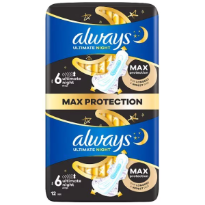 Always Sanitary Towels Ultimate Night Wings Size 6 12CT