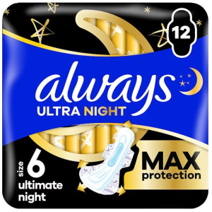 Always Sanitary Towels Ultimate Night Wings Size 6 12CT