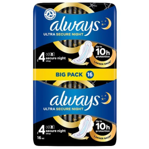 Always Ultra Size 4 Secure Night With Wings Sanitary Towels 16Pk