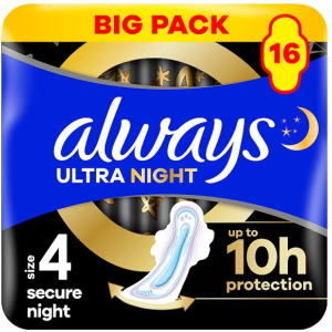 Always Ultra Size 4 Secure Night With Wings Sanitary Towels 16Pk