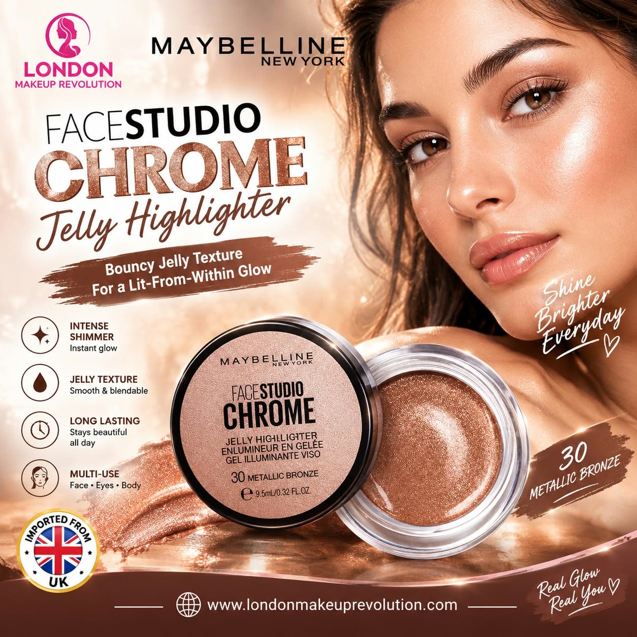 Maybelline Face Studio Chrome Jelly Highlighter 30 Metallic Bronze